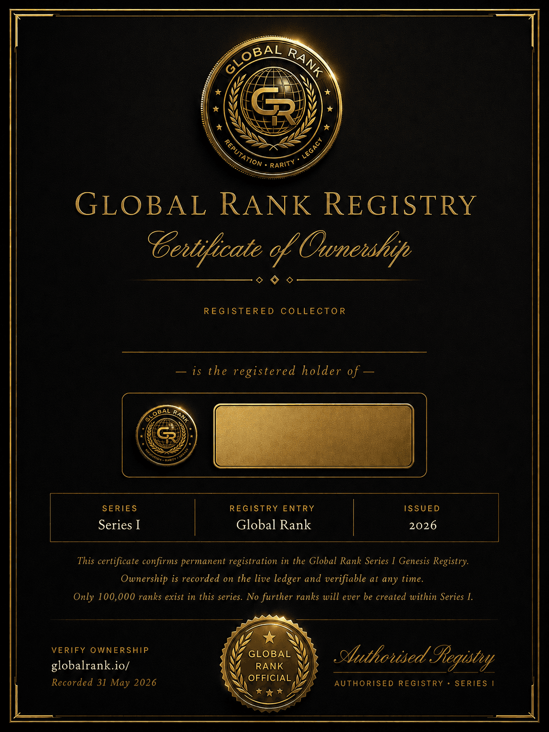 Sovereign certificate sample